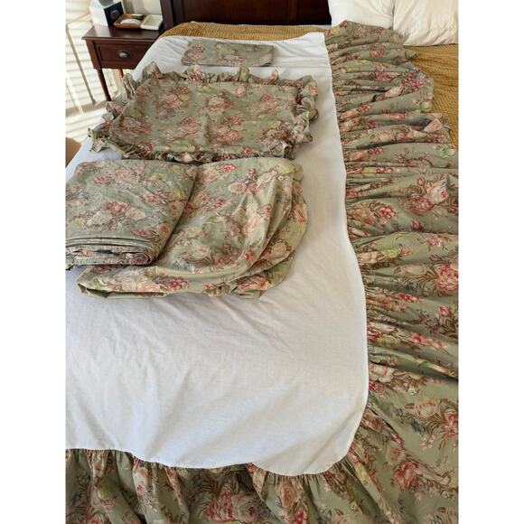 Ralph Lauren Charlotte Green Floral Print Twin Set Sheets Sham & Dust Ruffle - Picture 9 of 9